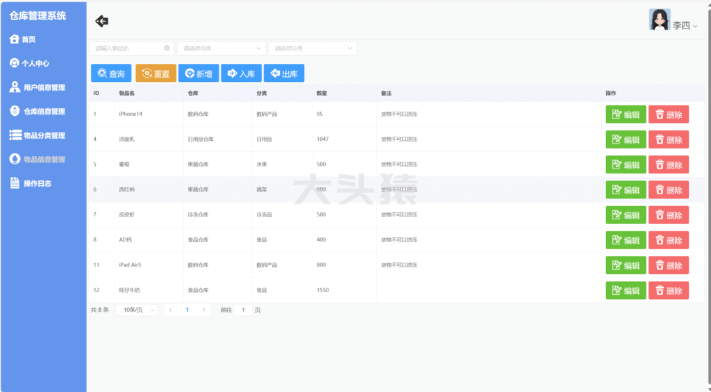 图片[8]-基于SpringBoot+Vue的仓库管理系统(含文档)-大头猿源码